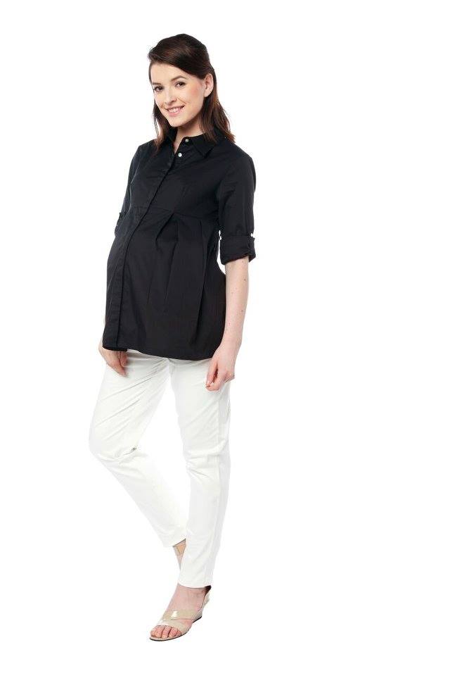 Navy Shirt On A White Maternity Jeans